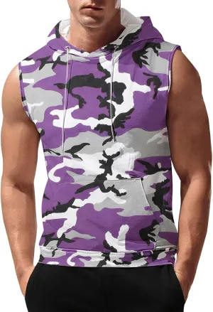 Mens Camouflage Hooded Tank Tops Quick Dry Workout Sleeveless Gym Athletic Hoodies Bodybuilding Muscle Cut Off T Shirt
