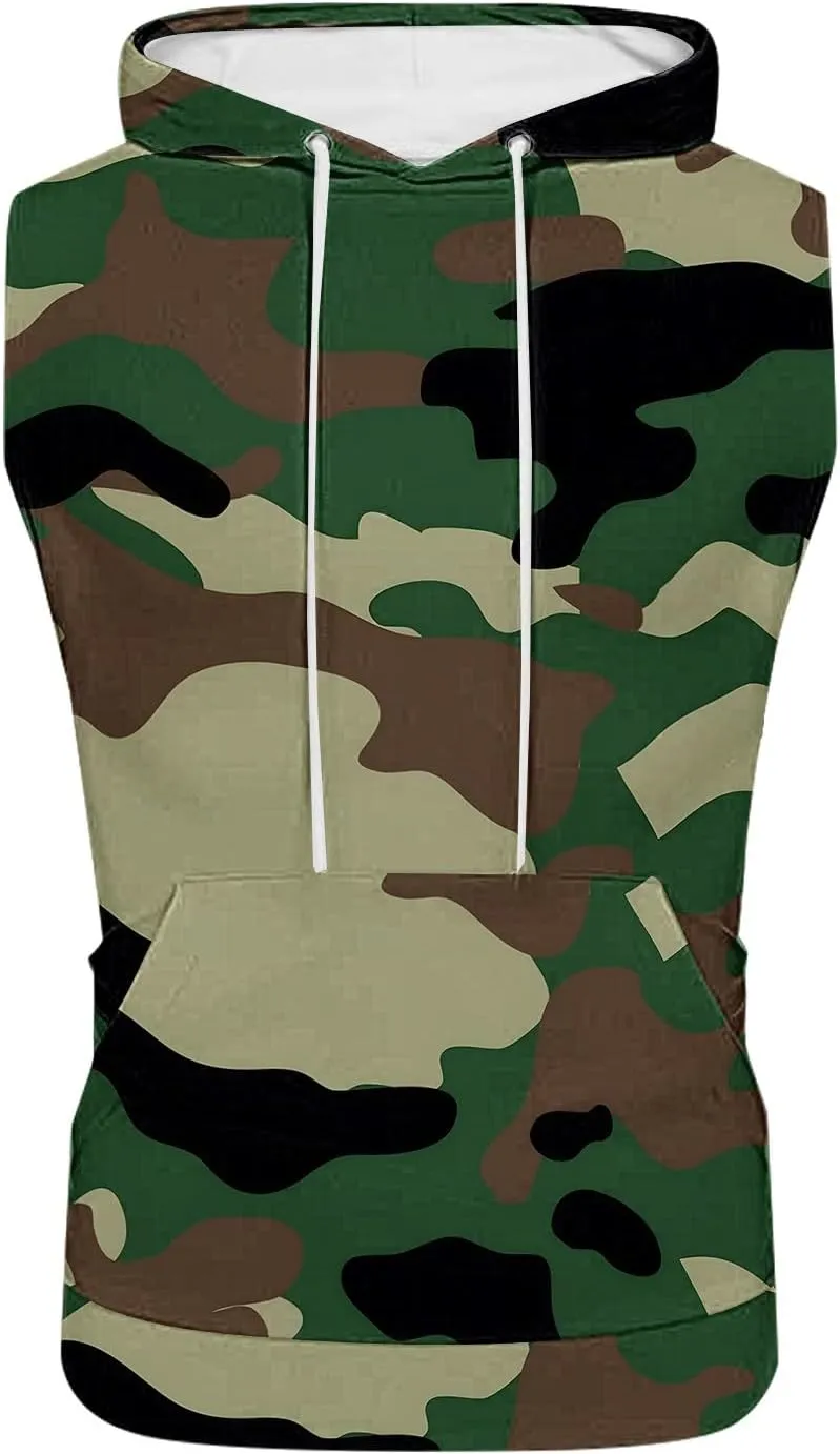 Mens Camouflage Hooded Tank Tops Quick Dry Workout Sleeveless Gym Athletic Hoodies Bodybuilding Muscle Cut Off T Shirt