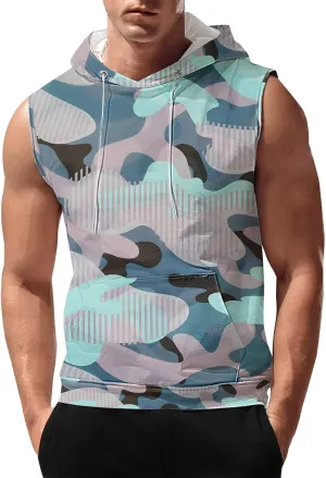Mens Camouflage Hooded Tank Tops Quick Dry Workout Sleeveless Gym Athletic Hoodies Bodybuilding Muscle Cut Off T Shirt