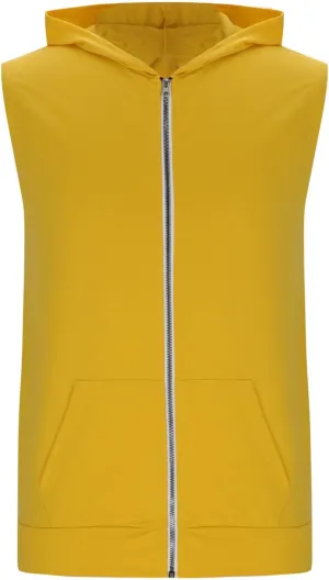 Men's Hooded Tank Tops Zip Up Bodybuilding Fitness Muscle T Shirt Sleeveless Summer Gym Athletic Hoodies with Pockets