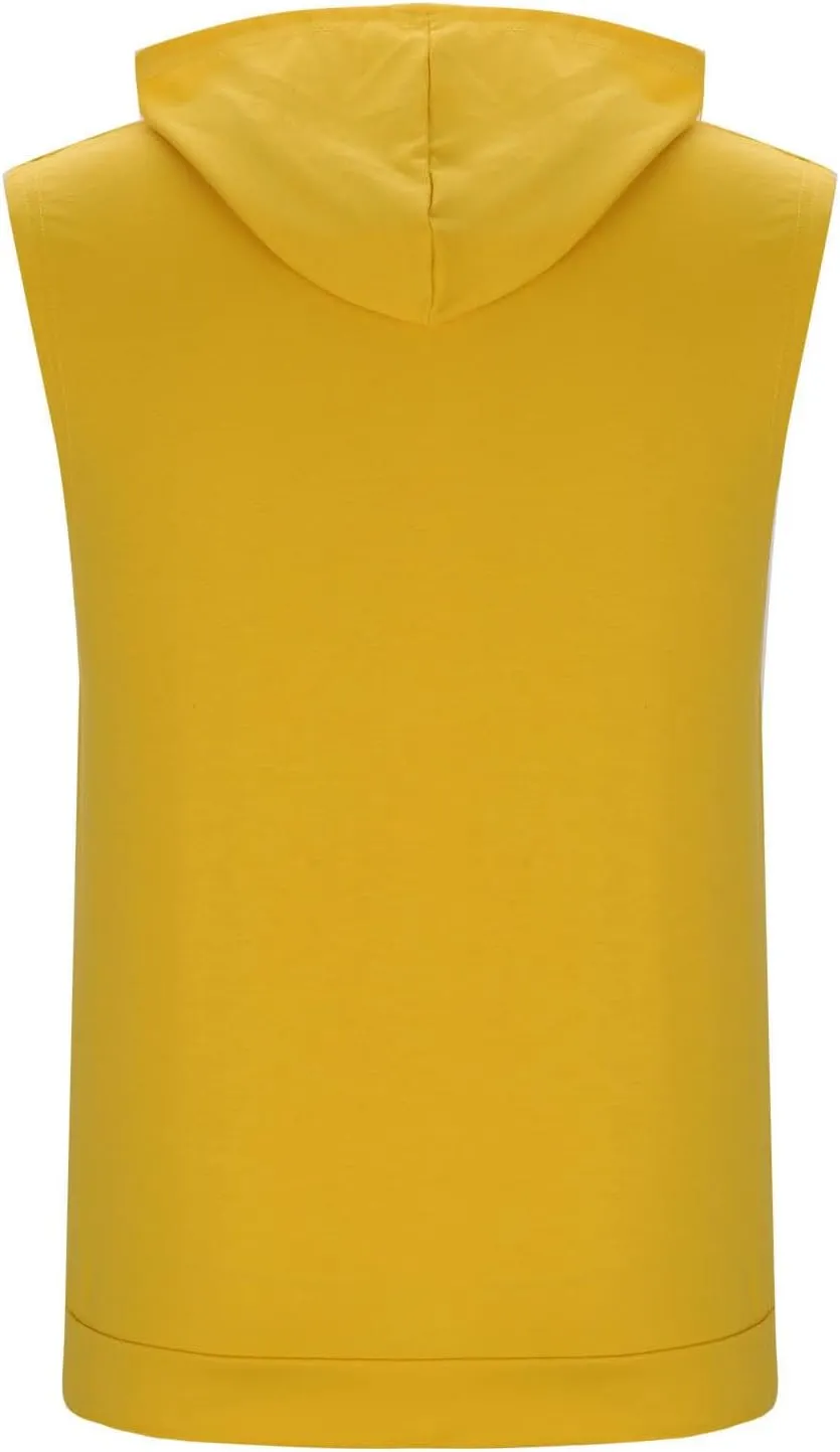 Men's Hooded Tank Tops Zip Up Bodybuilding Fitness Muscle T Shirt Sleeveless Summer Gym Athletic Hoodies with Pockets