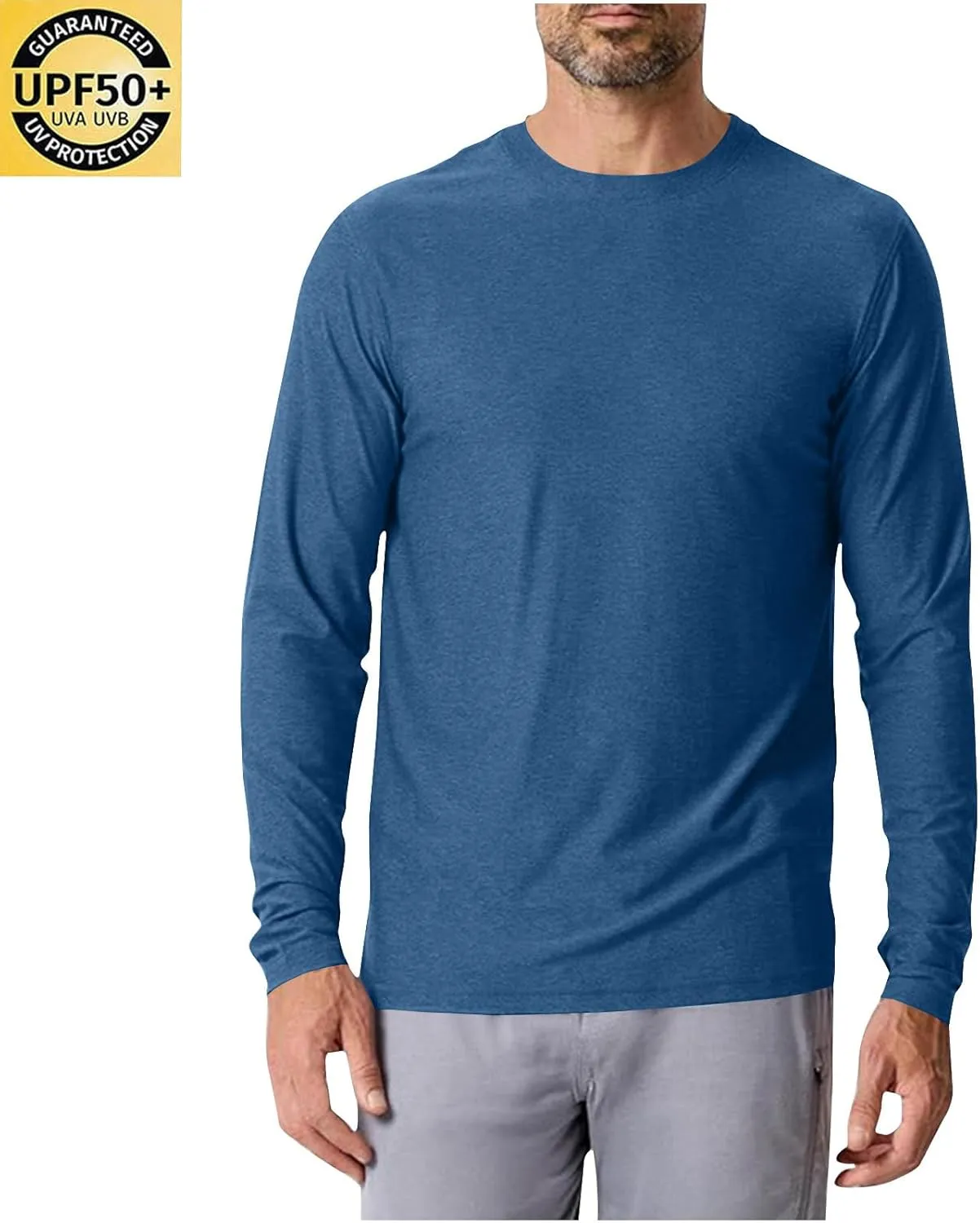 Men's Long Sleeve Shirt UPF 50  Sun Shirts Crew Neck UV Protection Quick Dry Lightweight Shirt Hiking Fishing Swim Tee Shirts