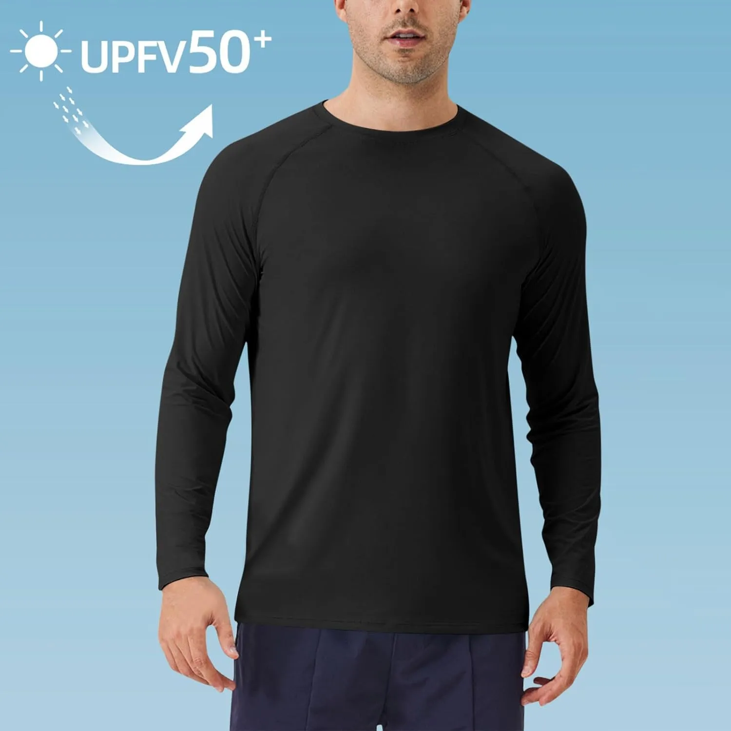 Men's Long Sleeve Shirt UPF 50  Sun Shirts Crew Neck UV Protection Quick Dry Lightweight Shirt Hiking Fishing Swim Tee Shirts