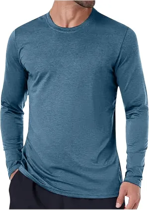 Men's Long Sleeve Shirt UPF 50  Sun Shirts Crew Neck UV Protection Quick Dry Lightweight Shirt Hiking Fishing Swim Tee Shirts