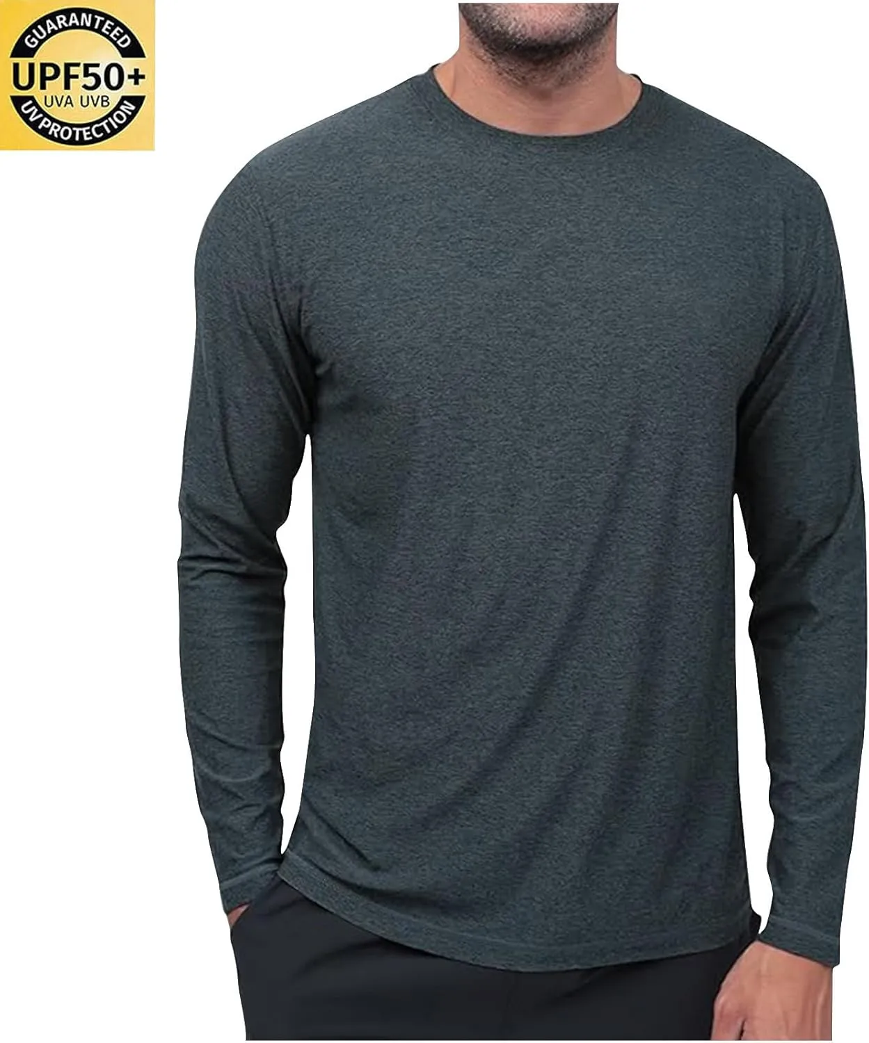 Men's Long Sleeve Shirt UPF 50  Sun Shirts Crew Neck UV Protection Quick Dry Lightweight Shirt Hiking Fishing Swim Tee Shirts