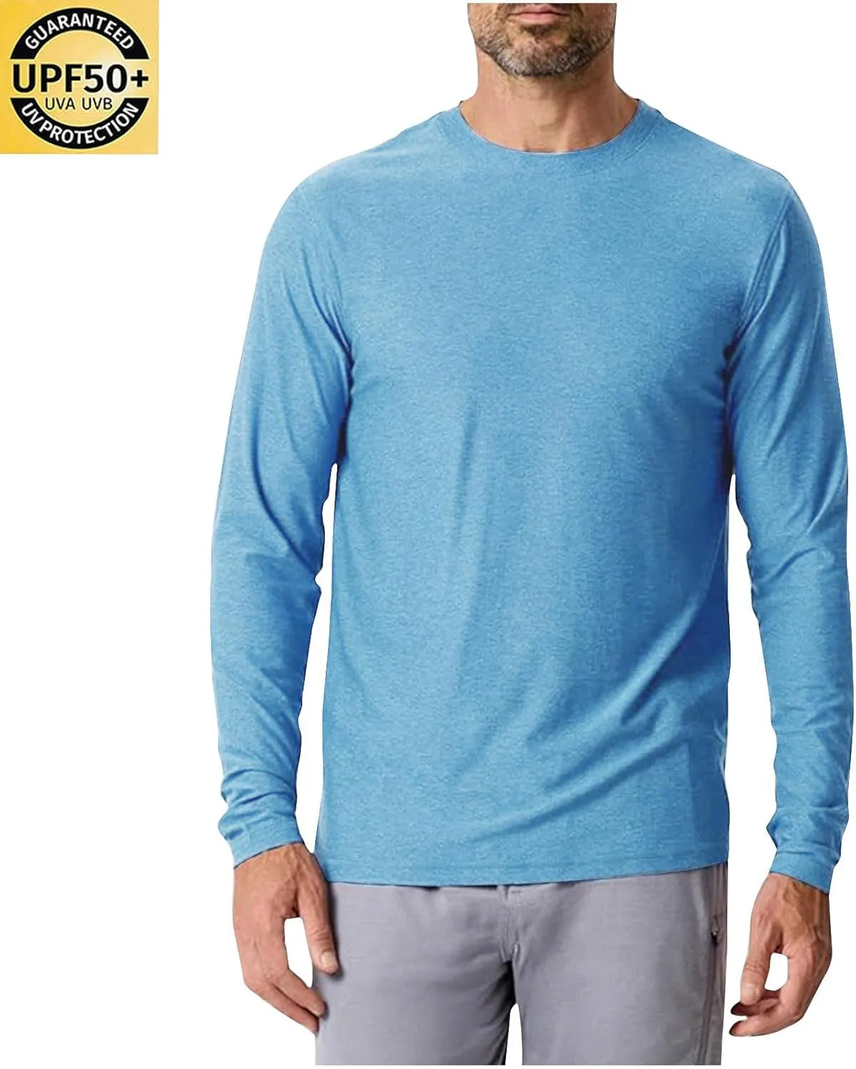Men's Long Sleeve Shirt UPF 50  Sun Shirts Crew Neck UV Protection Quick Dry Lightweight Shirt Hiking Fishing Swim Tee Shirts