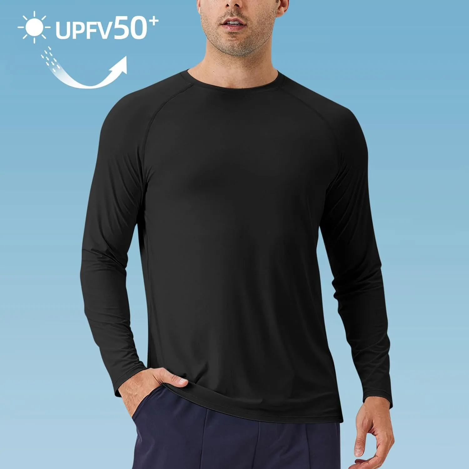 Men's Long Sleeve Shirt UPF 50  Sun Shirts Crew Neck UV Protection Quick Dry Lightweight Shirt Hiking Fishing Swim Tee Shirts
