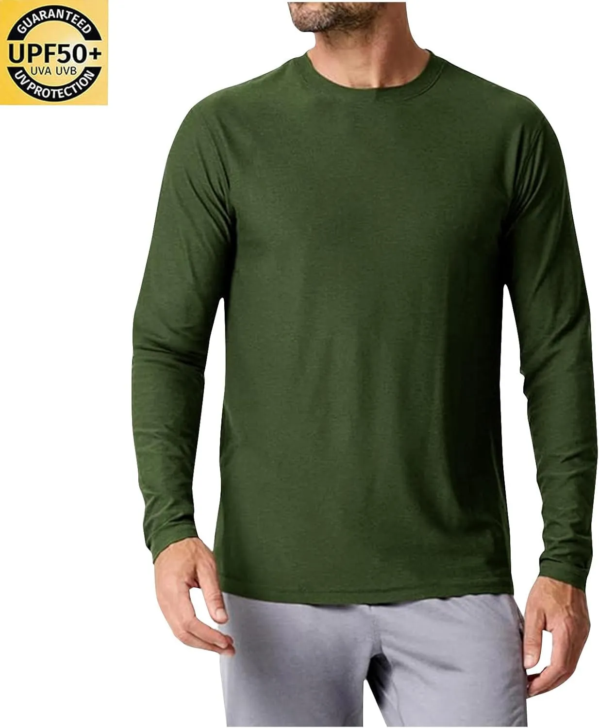 Men's Long Sleeve Shirt UPF 50  Sun Shirts Crew Neck UV Protection Quick Dry Lightweight Shirt Hiking Fishing Swim Tee Shirts