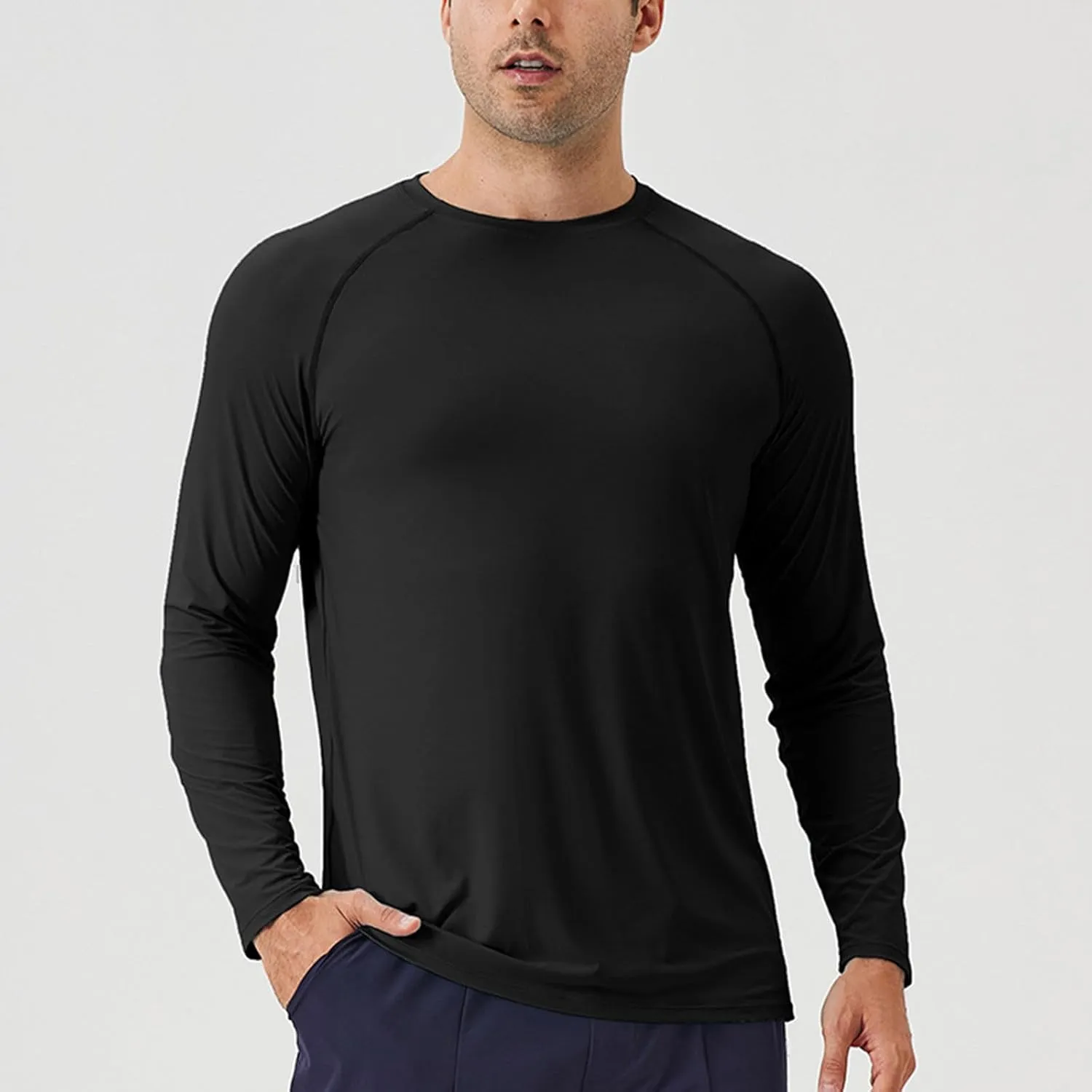 Men's Long Sleeve Shirt UPF 50  Sun Shirts Crew Neck UV Protection Quick Dry Lightweight Shirt Hiking Fishing Swim Tee Shirts