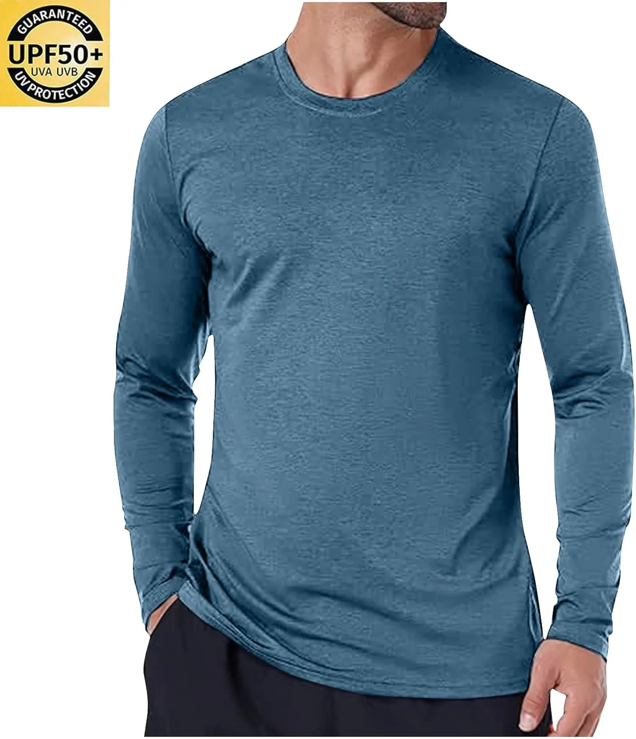 Men's Long Sleeve Shirt UPF 50  Sun Shirts Crew Neck UV Protection Quick Dry Lightweight Shirt Hiking Fishing Swim Tee Shirts
