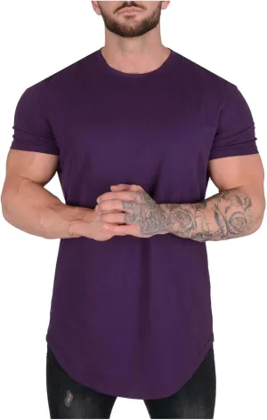 Mens Longline T Shirt Slim Fit Short Sleeve Cotton Crewneck Gym Bodybuilding Workout Muscle Shirts Hipster Hip Hop Top