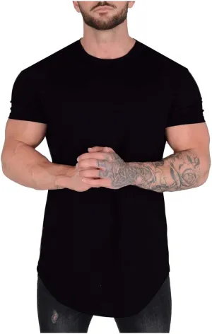 Mens Longline T Shirt Slim Fit Short Sleeve Cotton Crewneck Gym Bodybuilding Workout Muscle Shirts Hipster Hip Hop Top