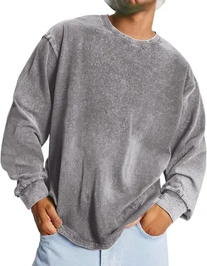 Mens Oversized Vintage Sweatshirts Distressed Casual Long Sleeve Drop Shoulder Crewneck Pullover Hip Hop Streetwear