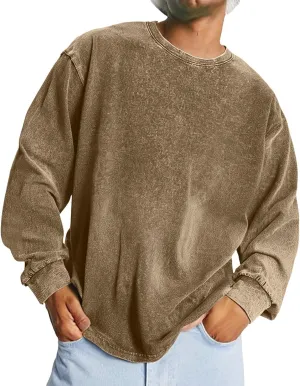 Mens Oversized Vintage Sweatshirts Distressed Casual Long Sleeve Drop Shoulder Crewneck Pullover Hip Hop Streetwear