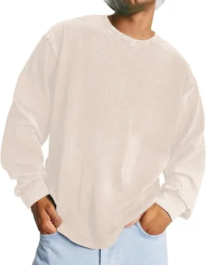 Mens Oversized Vintage Sweatshirts Distressed Casual Long Sleeve Drop Shoulder Crewneck Pullover Hip Hop Streetwear