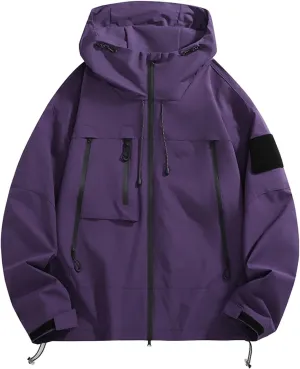 Mens Rain Jackets Lightweight Waterproof Soft Shell Zip Up Hooded Windbreaker Outdoor Travel Hiking Cycling Raincoats