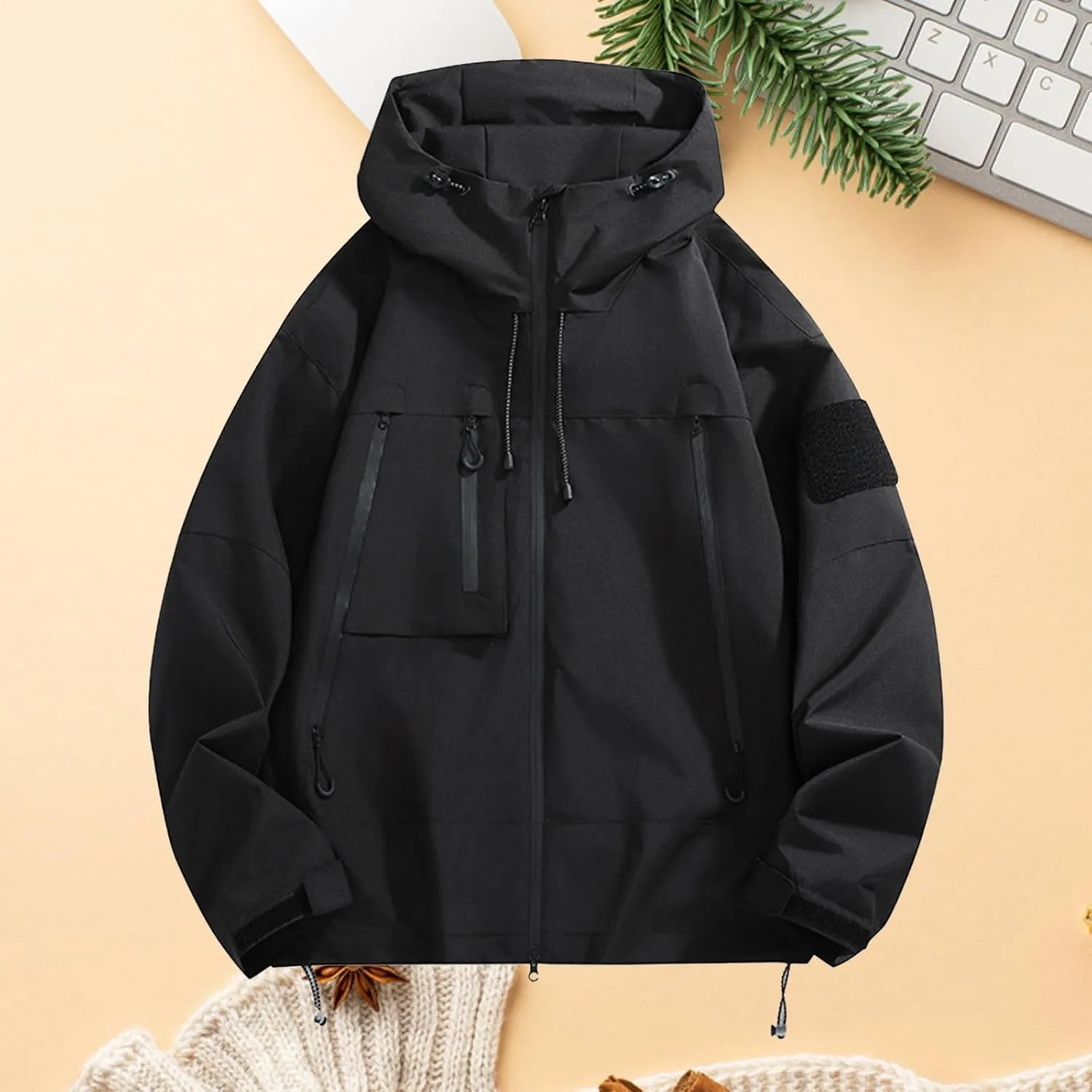 Mens Rain Jackets Lightweight Waterproof Soft Shell Zip Up Hooded Windbreaker Outdoor Travel Hiking Cycling Raincoats