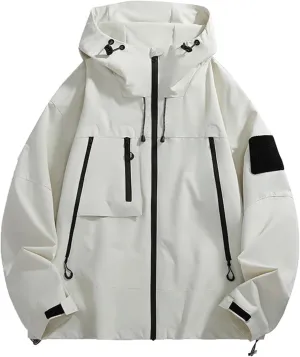Mens Rain Jackets Lightweight Waterproof Soft Shell Zip Up Hooded Windbreaker Outdoor Travel Hiking Cycling Raincoats
