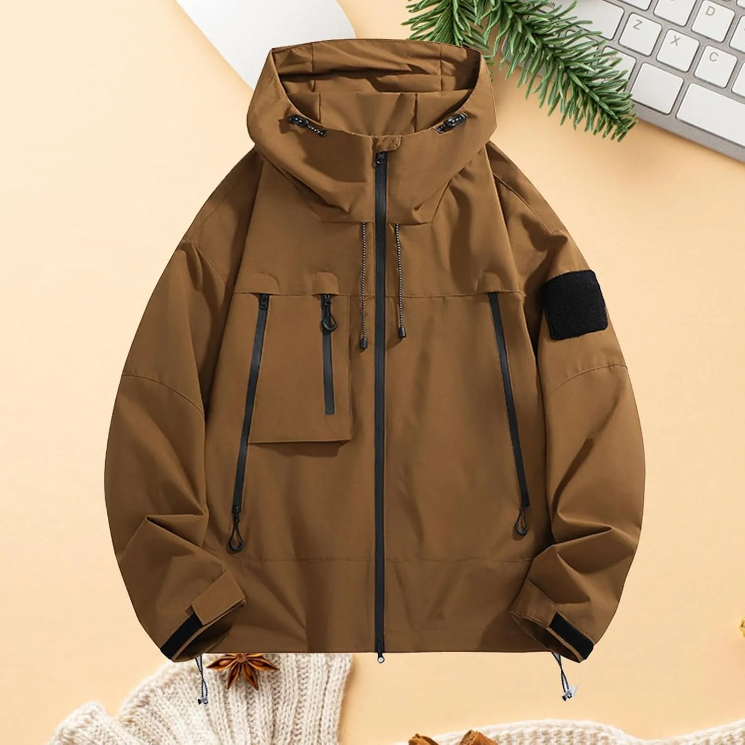 Mens Rain Jackets Lightweight Waterproof Soft Shell Zip Up Hooded Windbreaker Outdoor Travel Hiking Cycling Raincoats