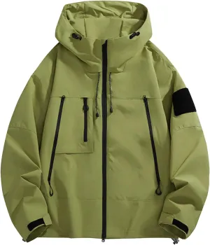 Mens Rain Jackets Lightweight Waterproof Soft Shell Zip Up Hooded Windbreaker Outdoor Travel Hiking Cycling Raincoats