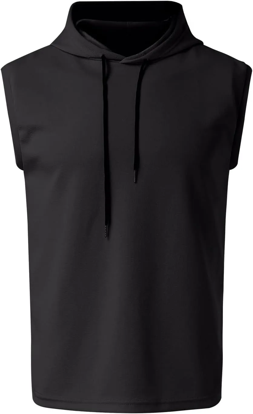 Mens Sleeveless Tank Tops with Hooded Breathable Quick Dry Summer Hoodie Trendy Solid Color Athletic Training Pullover