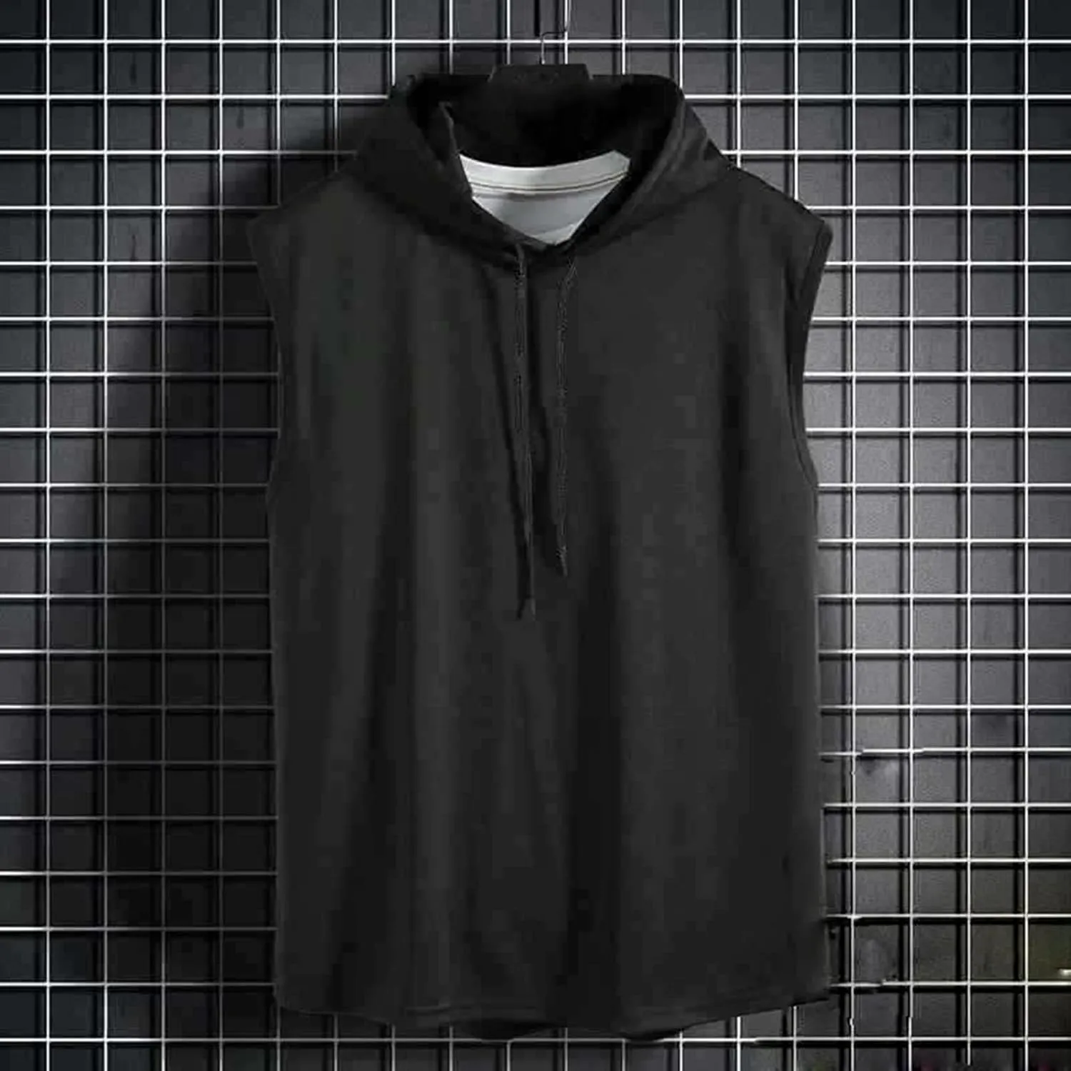Mens Sleeveless Tank Tops with Hooded Breathable Quick Dry Summer Hoodie Trendy Solid Color Athletic Training Pullover
