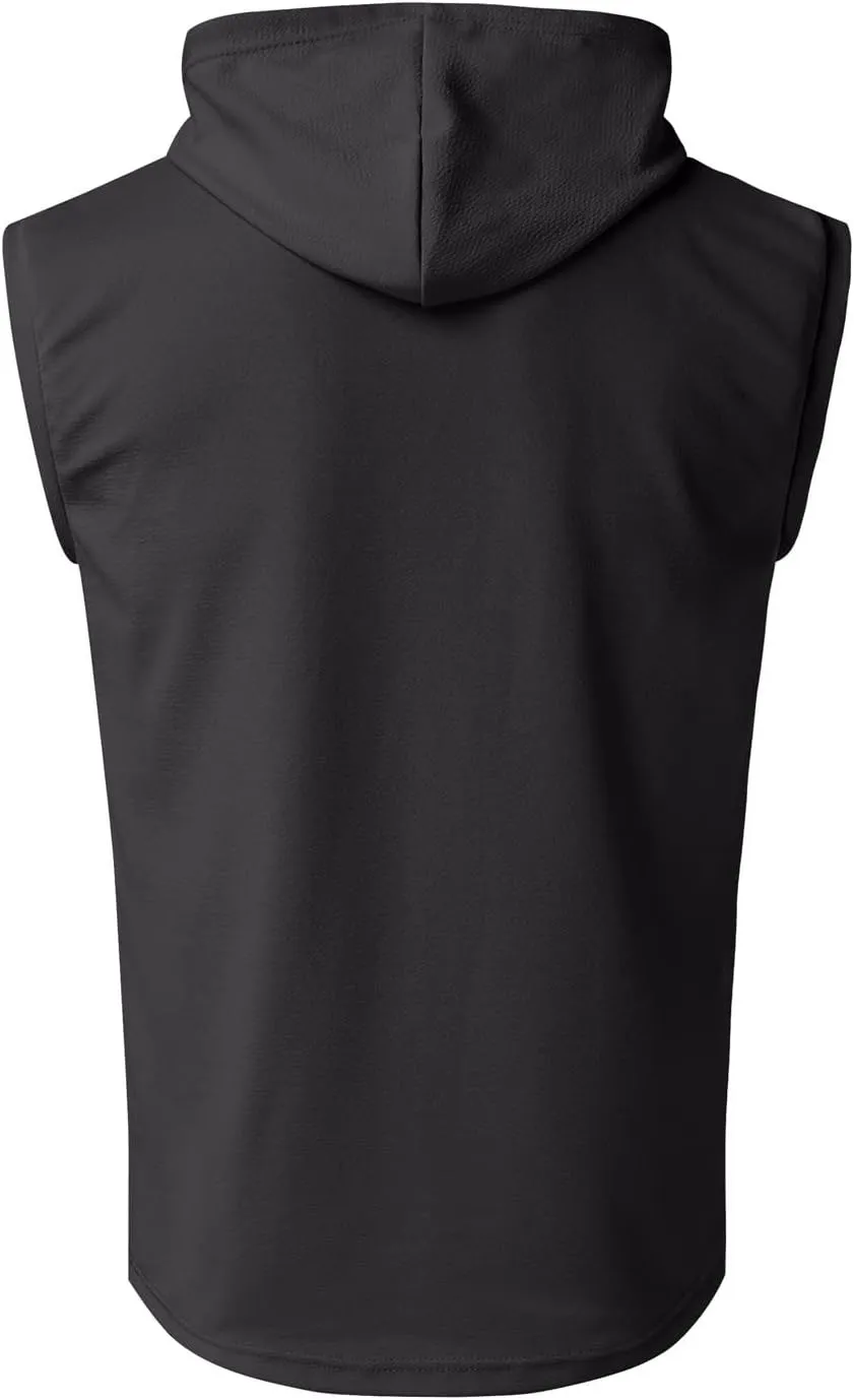 Mens Sleeveless Tank Tops with Hooded Breathable Quick Dry Summer Hoodie Trendy Solid Color Athletic Training Pullover