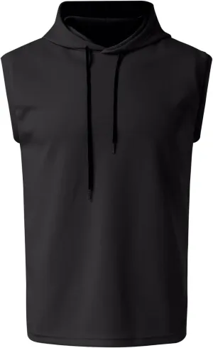 Mens Sleeveless Tank Tops with Hooded Breathable Quick Dry Summer Hoodie Trendy Solid Color Athletic Training Pullover