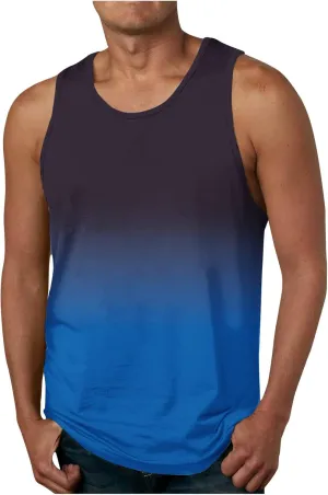 Men's Tank Tops Quick Dry Workout Swim Beach Shirts Sleeveless Shirts for Bodybuilding Gym Fitness Gradient