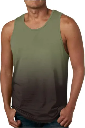 Men's Tank Tops Quick Dry Workout Swim Beach Shirts Sleeveless Shirts for Bodybuilding Gym Fitness Gradient