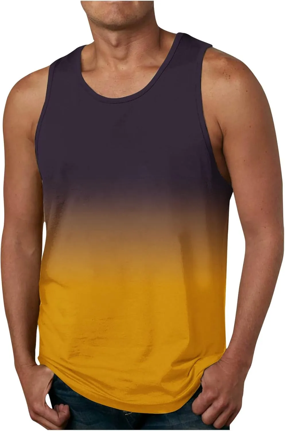 Men's Tank Tops Quick Dry Workout Swim Beach Shirts Sleeveless Shirts for Bodybuilding Gym Fitness Gradient