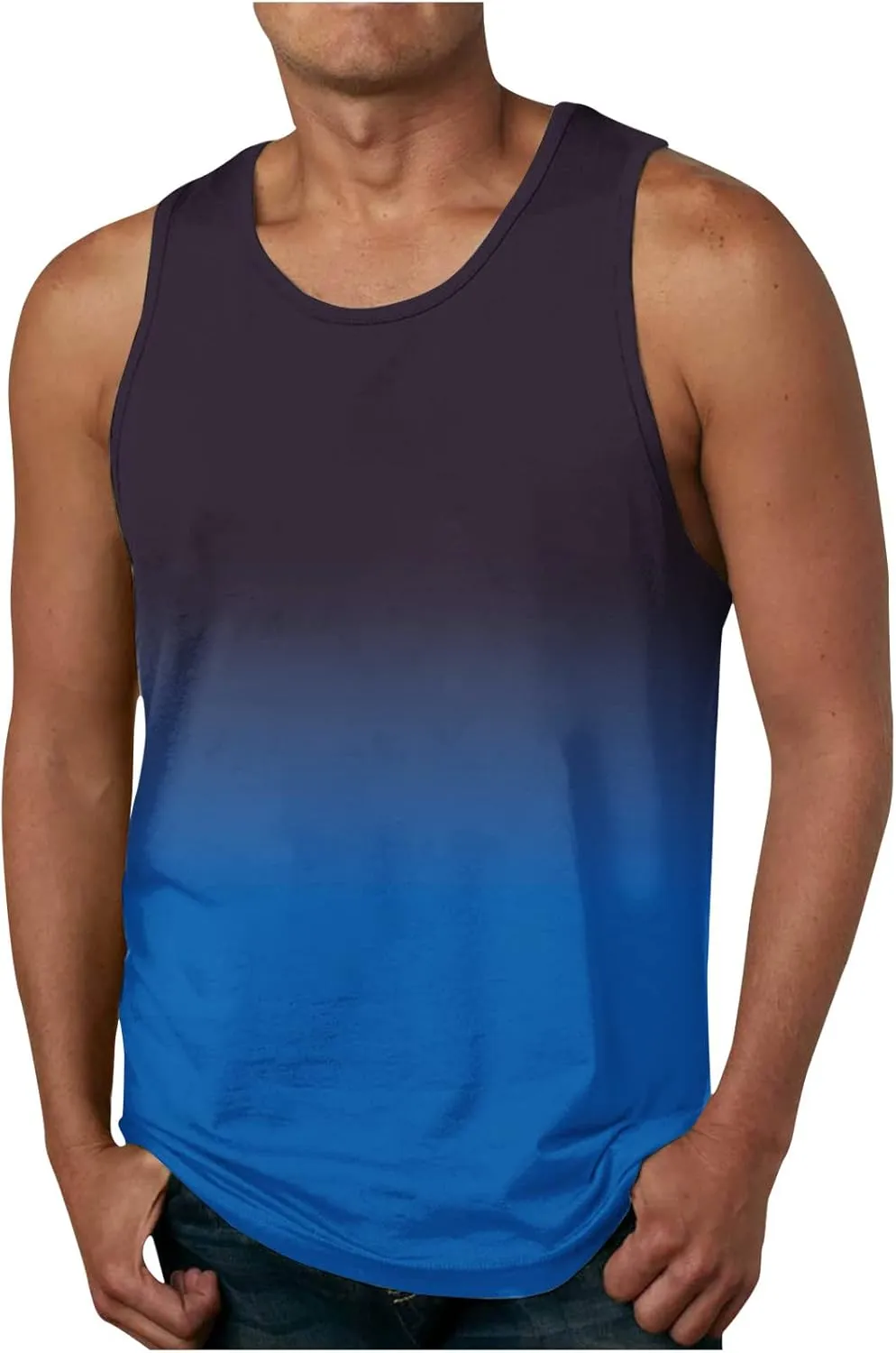 Men's Tank Tops Quick Dry Workout Swim Beach Shirts Sleeveless Shirts for Bodybuilding Gym Fitness Gradient