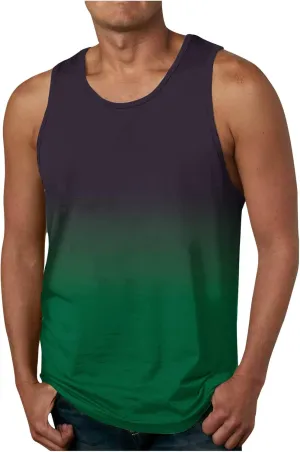 Men's Tank Tops Quick Dry Workout Swim Beach Shirts Sleeveless Shirts for Bodybuilding Gym Fitness Gradient