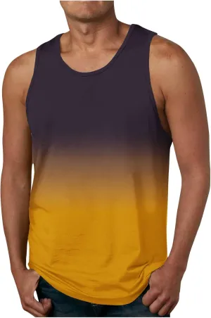 Men's Tank Tops Quick Dry Workout Swim Beach Shirts Sleeveless Shirts for Bodybuilding Gym Fitness Gradient