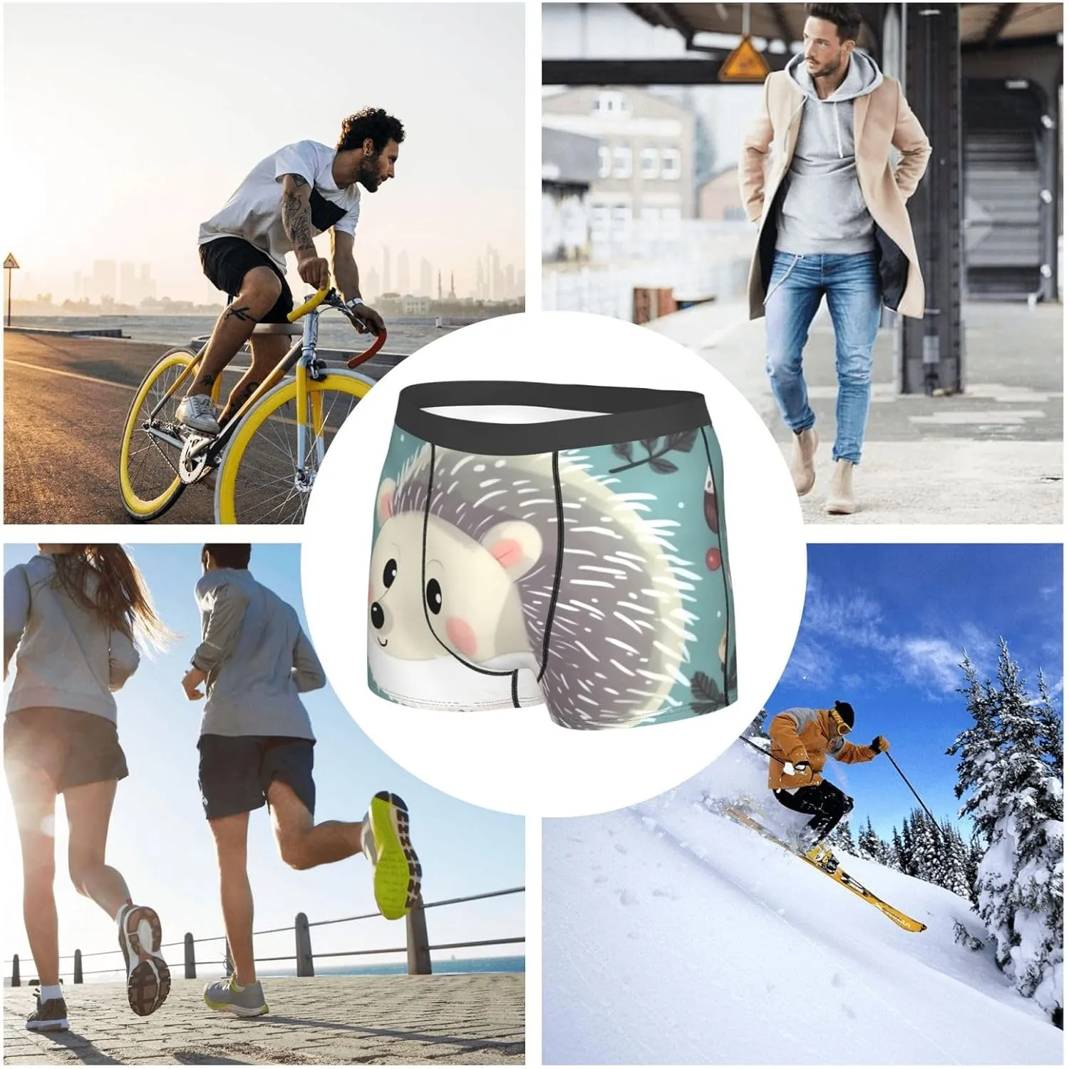 Men's Underwear Cute cartoon hedgehog Boxer Briefs Breathable Stretch Mens Boxer Moisture-Wicking Trunks for Men