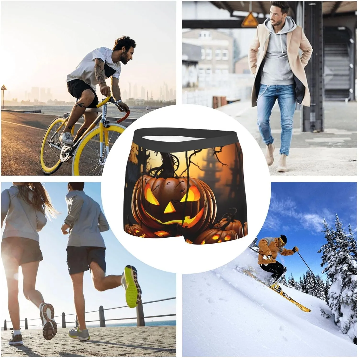 Men's Underwear Halloween pumpkin Boxer Briefs Breathable Stretch Mens Boxer Moisture-Wicking Trunks for Men
