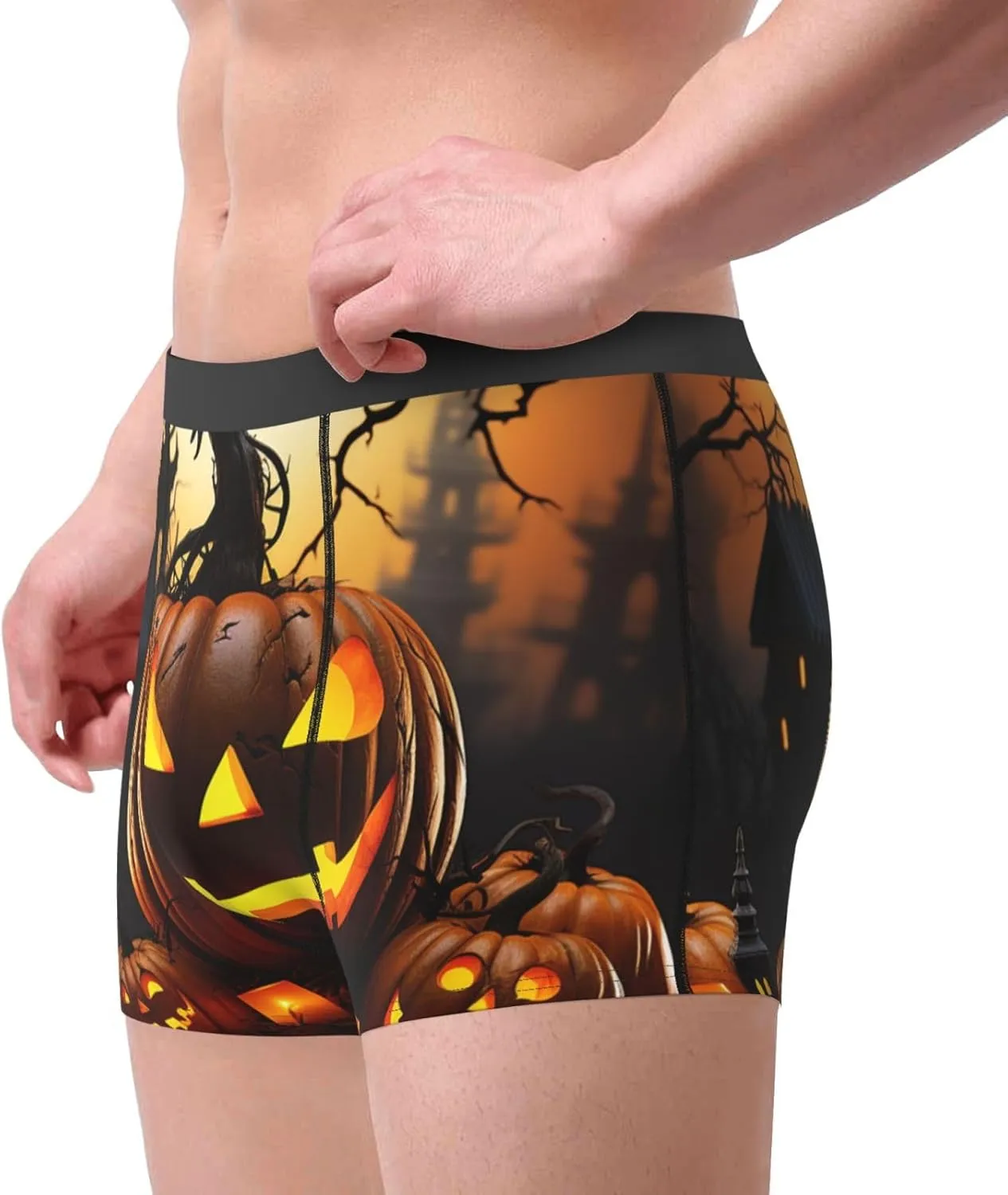 Men's Underwear Halloween pumpkin Boxer Briefs Breathable Stretch Mens Boxer Moisture-Wicking Trunks for Men