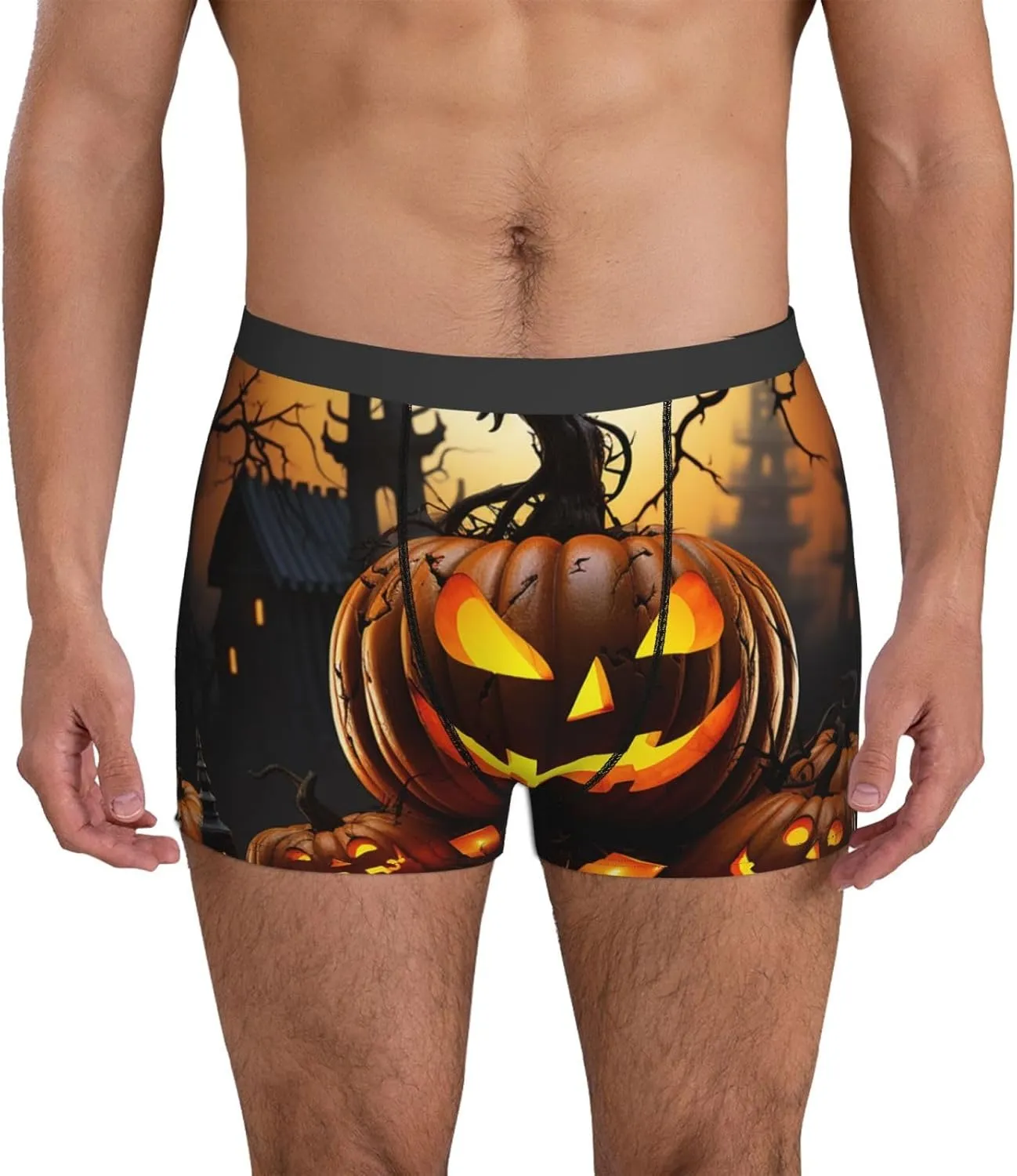 Men's Underwear Halloween pumpkin Boxer Briefs Breathable Stretch Mens Boxer Moisture-Wicking Trunks for Men