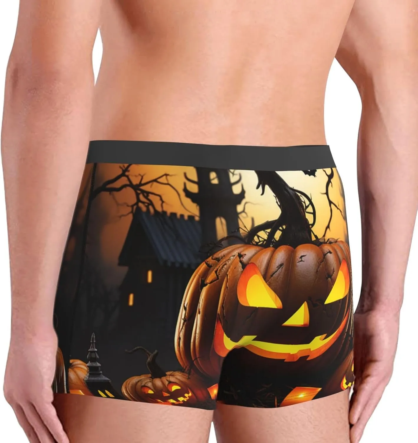Men's Underwear Halloween pumpkin Boxer Briefs Breathable Stretch Mens Boxer Moisture-Wicking Trunks for Men