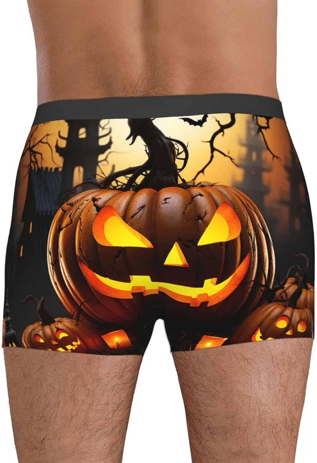 Men's Underwear Halloween pumpkin Boxer Briefs Breathable Stretch Mens Boxer Moisture-Wicking Trunks for Men