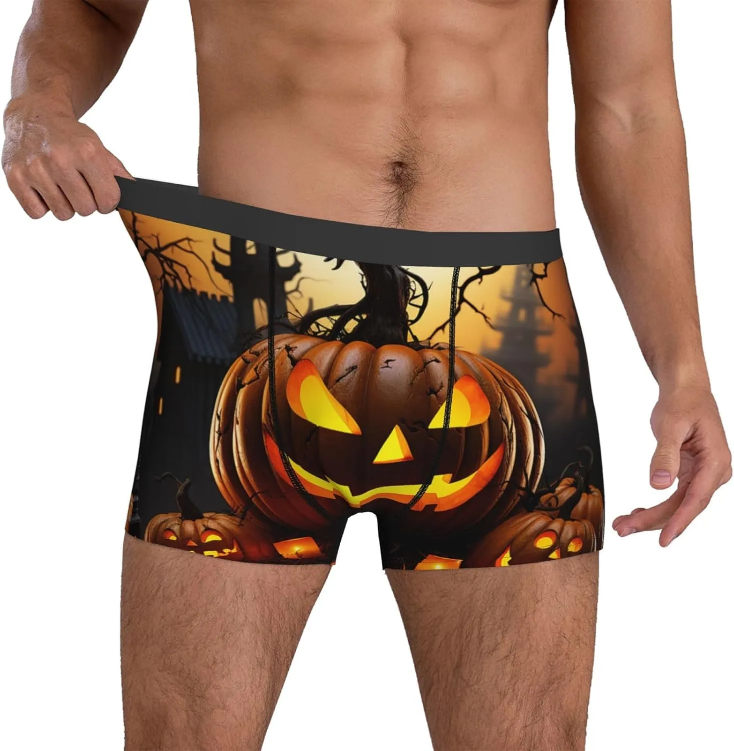 Men's Underwear Halloween pumpkin Boxer Briefs Breathable Stretch Mens Boxer Moisture-Wicking Trunks for Men
