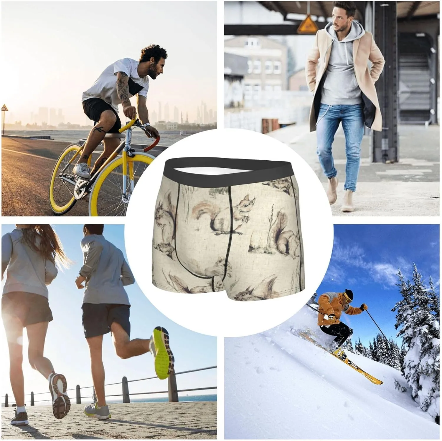 Men's Underwear Squirrels background Boxer Briefs Breathable Stretch Mens Boxer Moisture-Wicking Trunks for Men