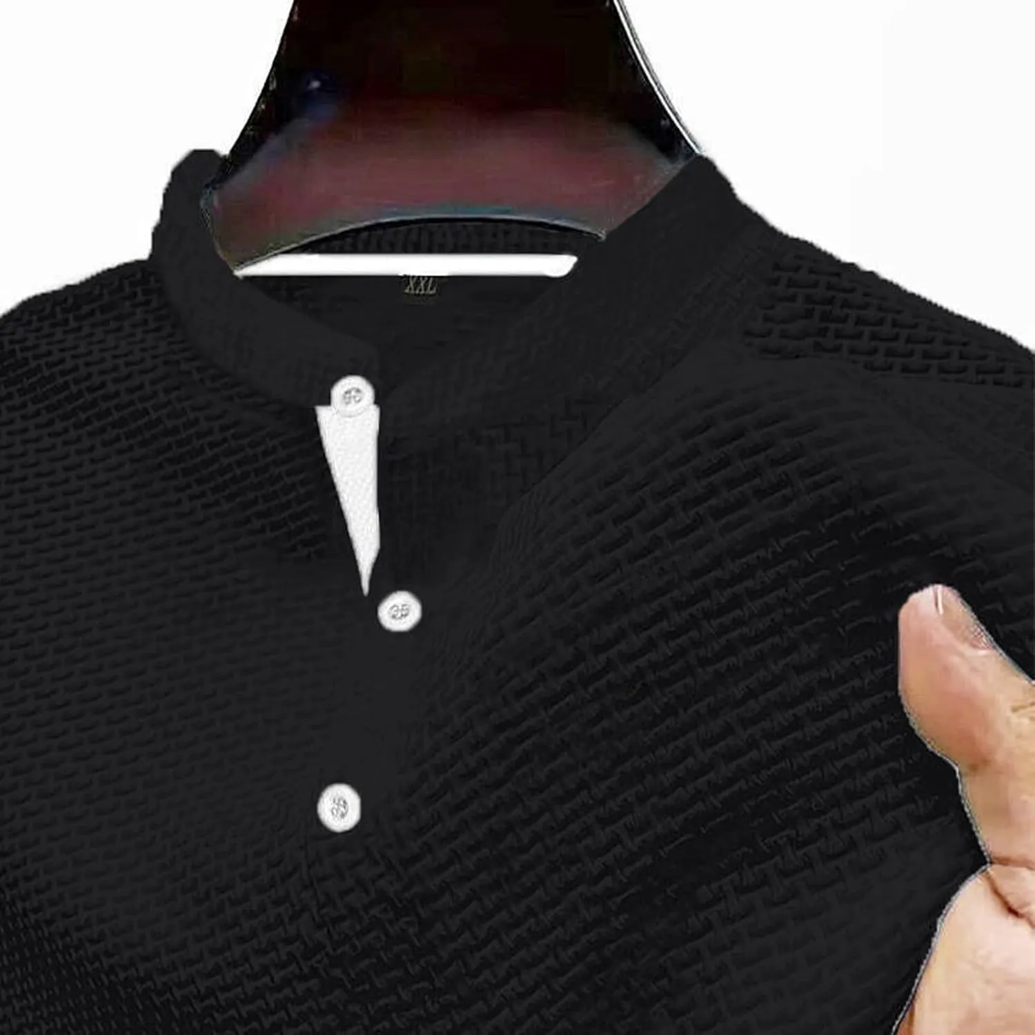 Mens Waffle Henley Shirts Short Sleeve Casual Slim Fit Band Collar Button Up Golf Polo Shirts Performance T Shirt