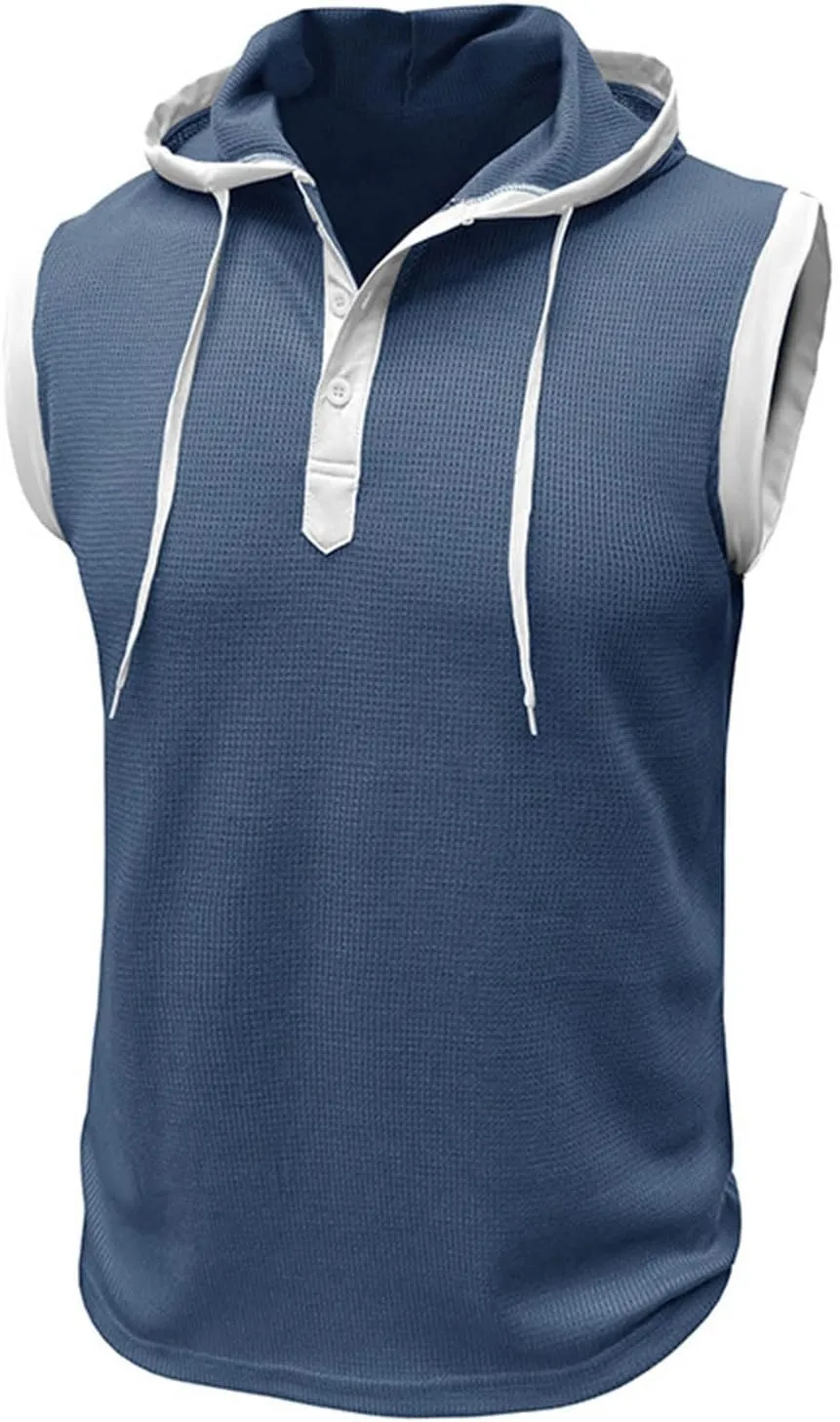 Men's Waffle Workout Hooded Tank Tops Button Down Sleeveless Gym Hoodies Color Block Training Athletic Muscle Pullover