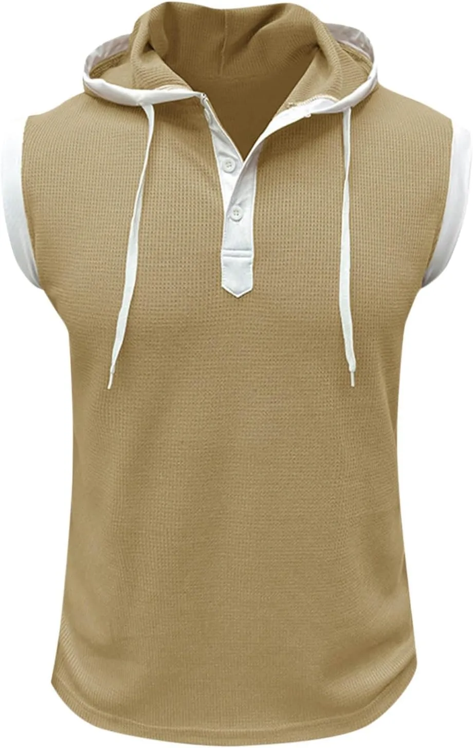 Men's Waffle Workout Hooded Tank Tops Button Down Sleeveless Gym Hoodies Color Block Training Athletic Muscle Pullover
