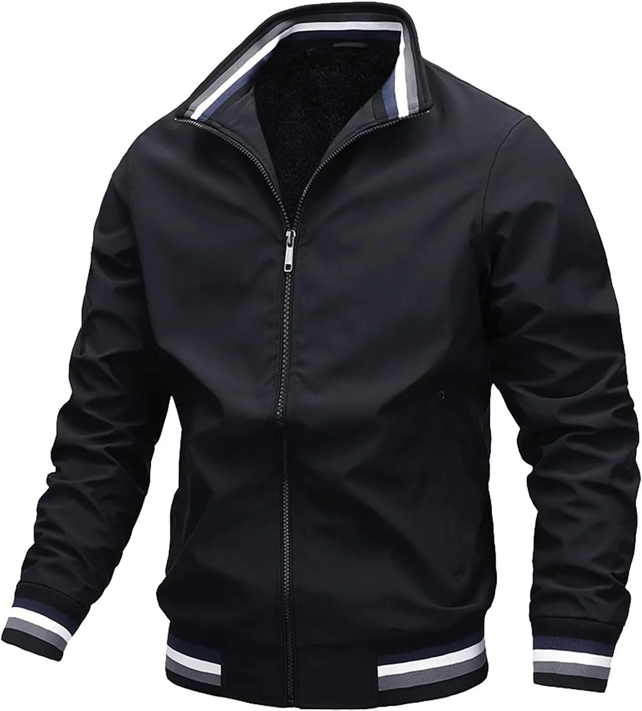 Mens Winter Bomber Jacket Big and Tall Sherpa Fleece Lined Full Zip Varsity Warm Up Jackets Thick Windbreaker Outwear