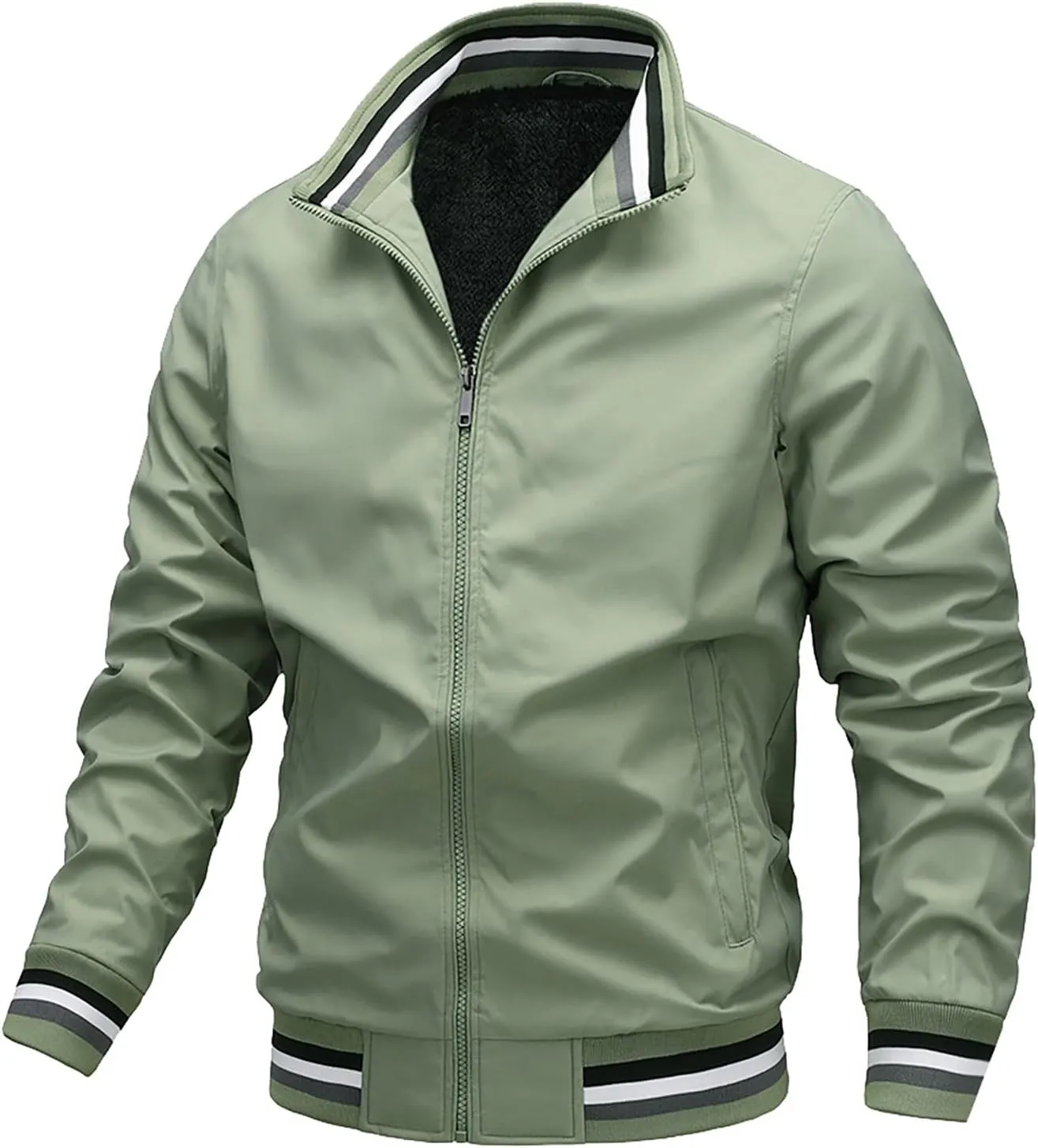 Mens Winter Bomber Jacket Big and Tall Sherpa Fleece Lined Full Zip Varsity Warm Up Jackets Thick Windbreaker Outwear