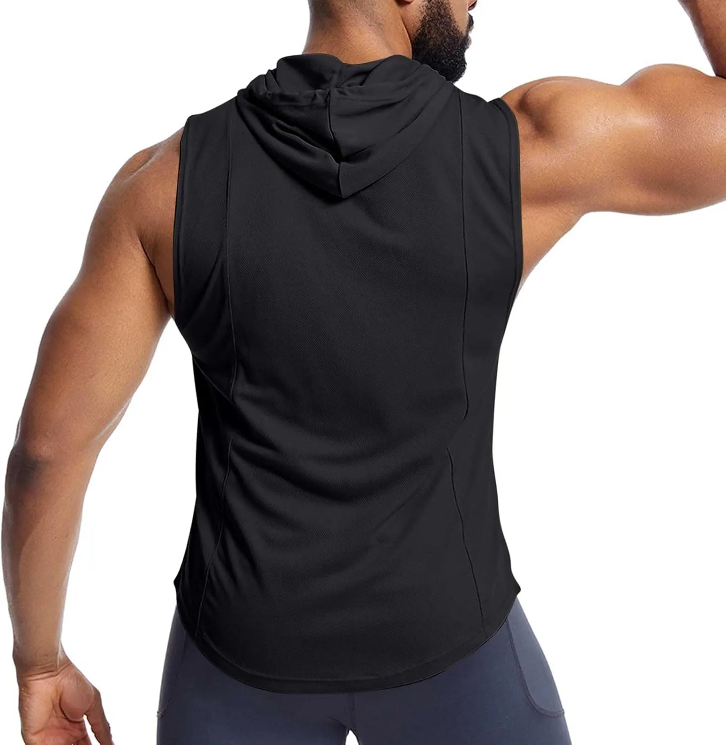 Men's Workout Hooded Tank Tops Quick Dry Muscle Cut Off T Shirt Summer Sleeveless Running Athletic Drawstring Hoodies