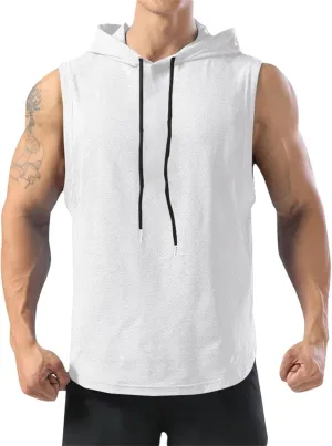 Men's Workout Hooded Tank Tops Sleeveless Gym Training Vest Pullover Quick Dry Breathable Sport Workout Undershirts