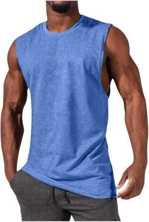 Mens Workout Tank Tops Summer Drop Arm Cut Off Sleeveless Gym Muscle Shirts Bodybuilding Fitness Training Undershirts